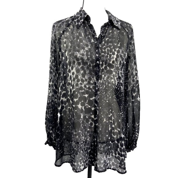 CAbi Sz S Sheer Long Sleeve Button Up Blouse Oversize Shirt Romantic Goth Black - Picture 2 of 9